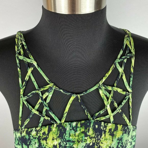 BCBGMAXAZRIA S Patterned Bakar Silk Cage Neck Tank Top In Evergreen Lined - Picture 4 of 12